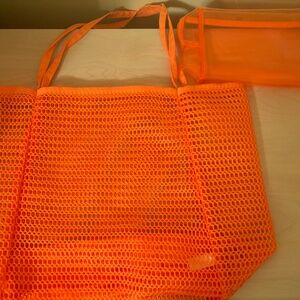 New Orange Woven Tote Bag & Cosmetic  Pouch Set w/ Full Outer zipper